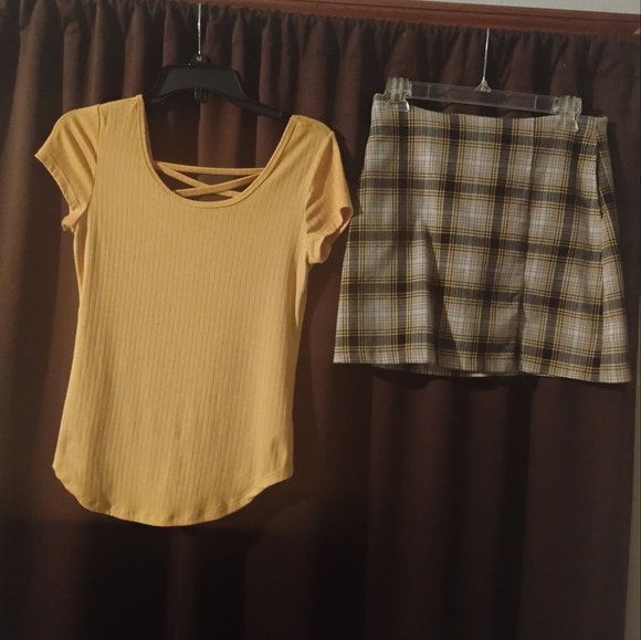 Urban Outfitters Yellow Top and Plaid Skirt Set - Picture 3 of 11